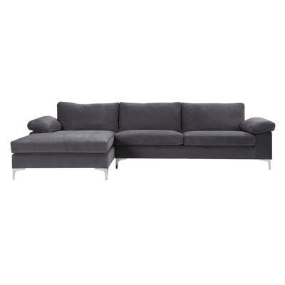 Buy Grande 3 Seater Chaise Fabric Corner Sofa Grey Velvet Online Danube Home UAE