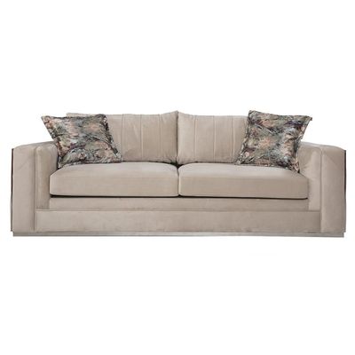 Angel 3 Seater Fabric Sofa - Beige / Silver