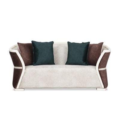 Ramona Two Seater Fabric Sofa- Beige & Brown