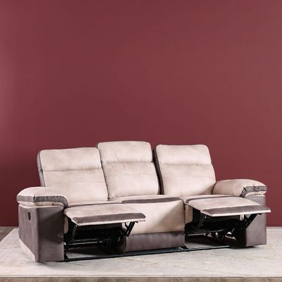 Tessa 3 Seater Fabric Recliner - Beige / Taupe