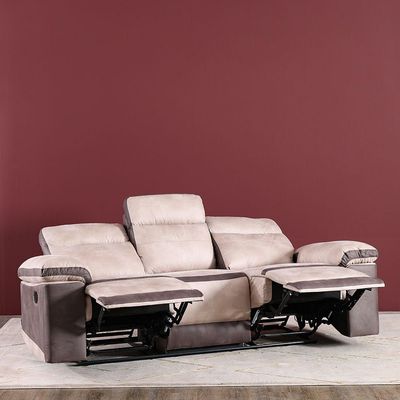 Tessa 3 Seater Fabric Recliner - Beige / Taupe