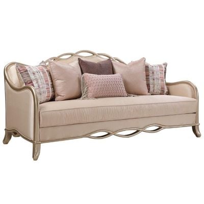 Cassandra Three Seater Fabric Sofa - Mauve / Golden