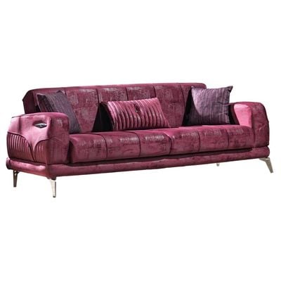 Mildred 3 Seater Fabric Sofa - Cranberry / Silver