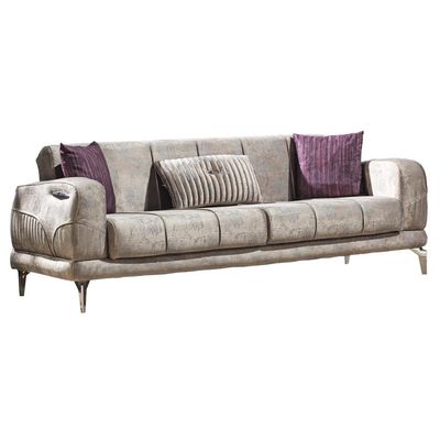 Mildred 3 Seater Fabric Sofa - Beige / Silver