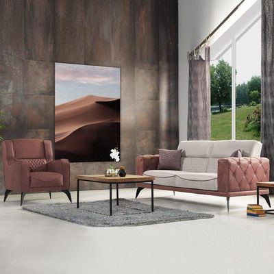 Mistral 3 + 1 Fabric Sofa Set - Cranberry / Grey