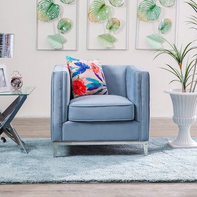 Belva One Seater Fabric Sofa - Ash Blue