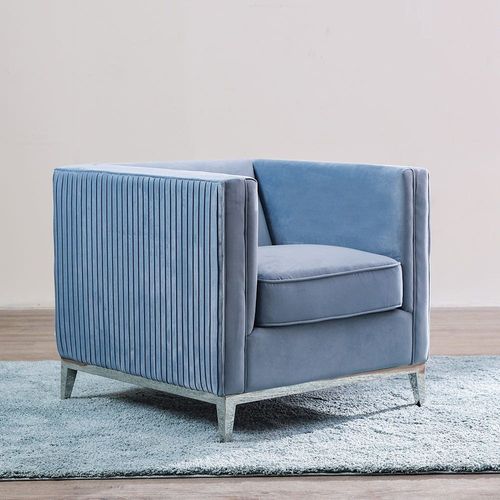Belva One Seater Fabric Sofa - Ash Blue