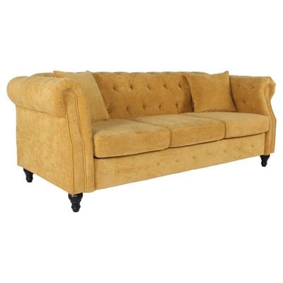 David Three Seater Fabric Sofa - Turmeric