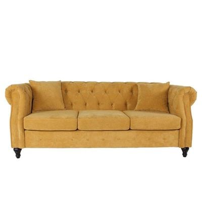 David Three Seater Fabric Sofa - Turmeric