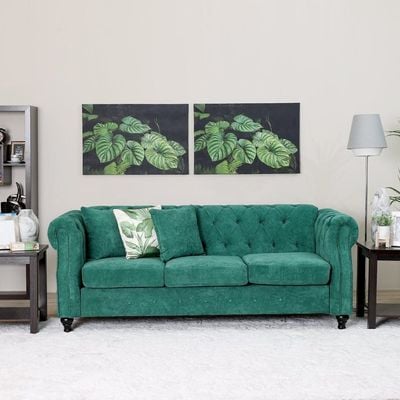 أريكة قماش 3 مقاعد من ديفيد - أخضر جنغل