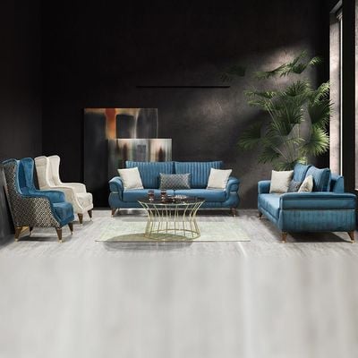 Carmen 3 + 1 + 1 Fabric Sofa Set - Marine Blue / Dove