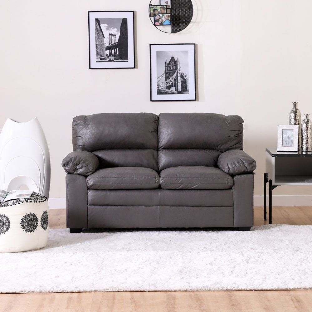 Grey leather store 2 seater sofa