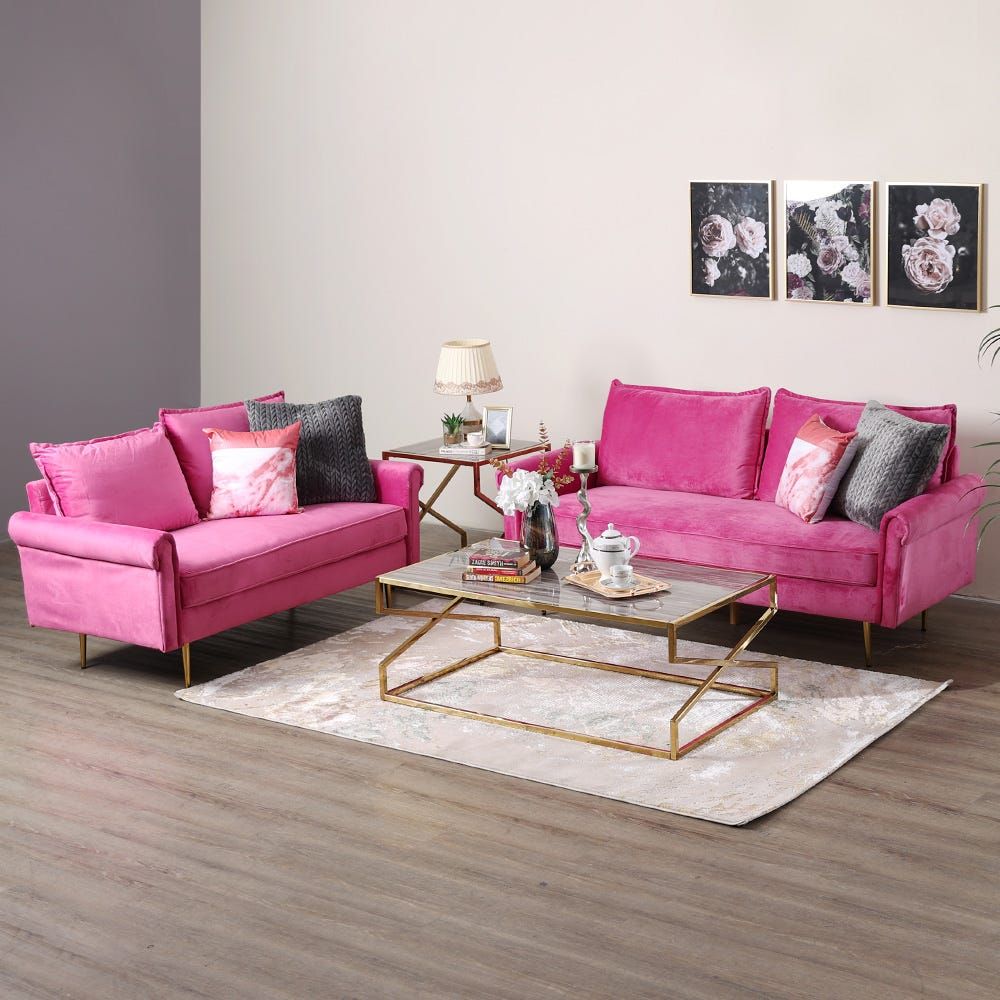 Pink fabric store sofa