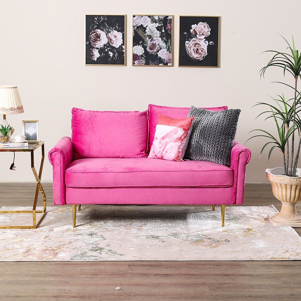 Pink fabric store sofa