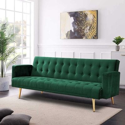 Claude 3 Seater Fabric Sofa Bed - Emerald Green