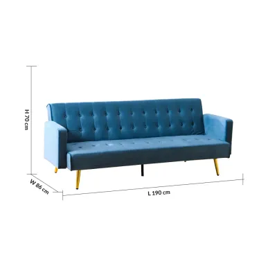 Claude 3 Seater Fabric Sofa Bed - Ocean Blue