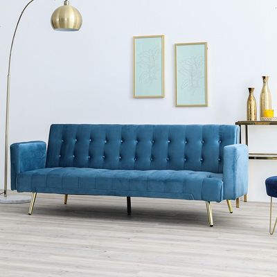 Claude 3 Seater Fabric Sofa Bed - Ocean Blue