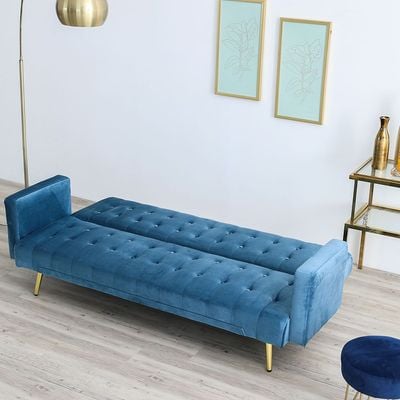 Claude 3 Seater Fabric Sofa Bed - Ocean Blue