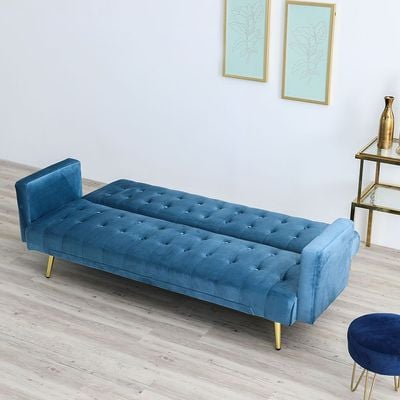 Claude 3 Seater Fabric Sofa Bed - Ocean Blue