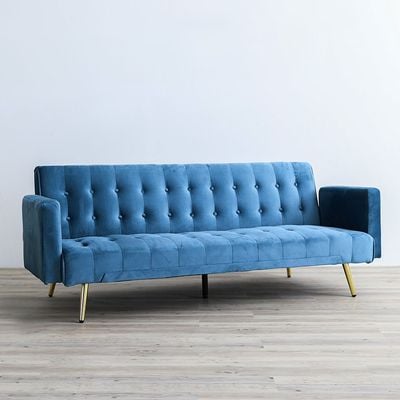 Claude 3 Seater Fabric Sofa Bed - Ocean Blue