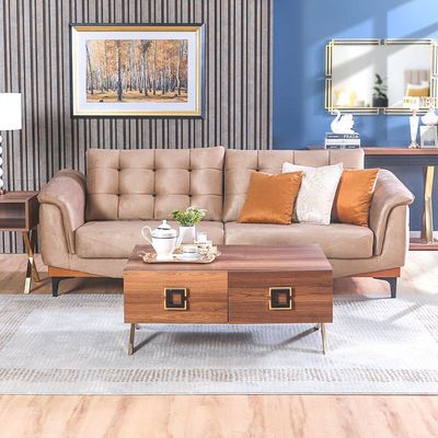 Flora 3 + 1 Fabric Sofa Set -Honey Gold/Brown