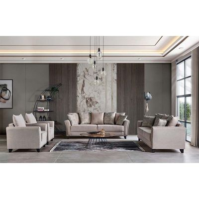 Ashley 3+3+1+1 Seater Fabric Sofa Set-Light Brown