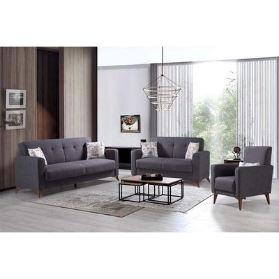 ستوكهولم - طقم أريكة قماش مقاعد 3 + 2 + 1 مقاعد - رمادي غامق