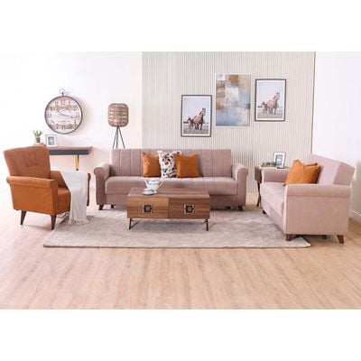 Monde 3+2+1 Seater Fabric Sofa Set-Caramel