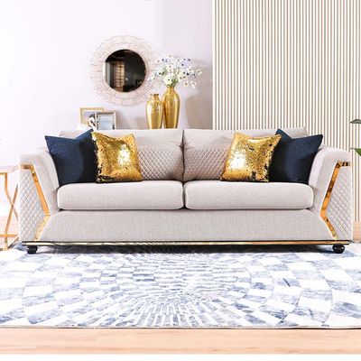 Bergamo 3+1 Seater Fabric Sofa Set-Light Grey/Blue