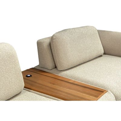 London 3-Seater Fabric Sofa with Console and USB Charger - Light Brown