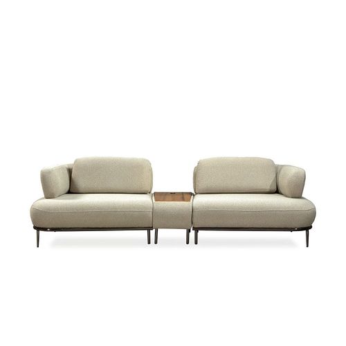 London 3-Seater Fabric Sofa with Console And USB Charger - Light Brown