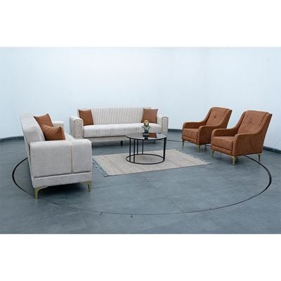 Tuna 8-Seater Fabric Sofa Set - Beige - With 2-Year Warranty