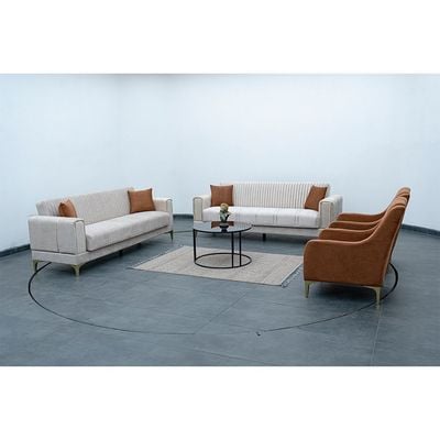 Tuna 8-Seater Fabric Sofa Set - Beige - With 2-Year Warranty