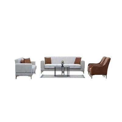 Tuna 8-Seater Fabric Sofa Set - Beige - With 2-Year Warranty