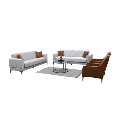 Tuna 8-Seater Fabric Sofa Set - Beige - With 2-Year Warranty