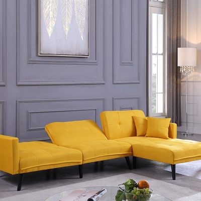 Clavio L-Shape Fabric Sofa - Yellow