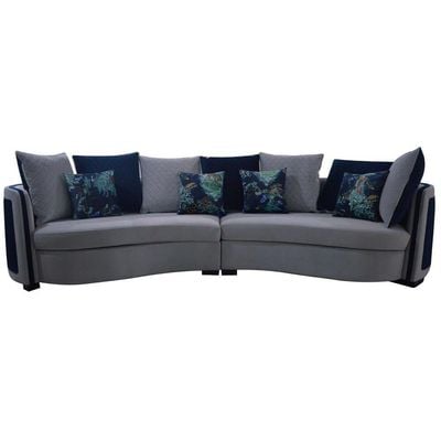 Carmela Fabric Corner Sofa - Cool Grey / Deep Blue