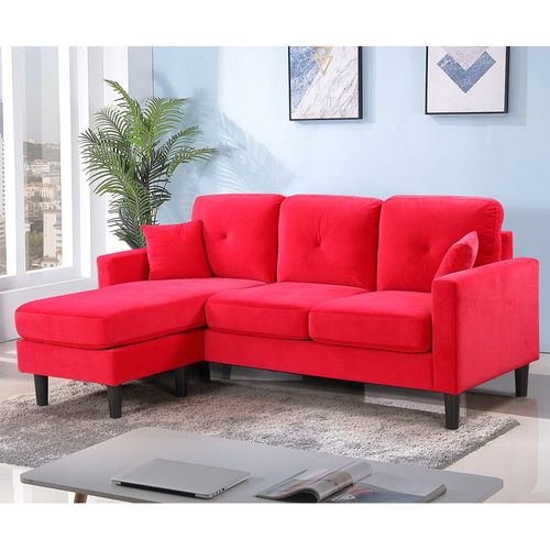 سيدني - أريكة جانبية قماش ذو اتجاهين يمين / يسار مع مسند قدم - أحمر فاتح