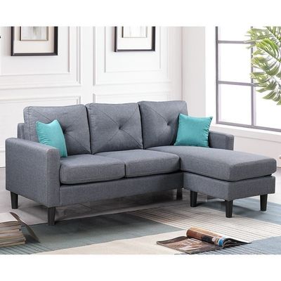 Sydney Reversible L/R Fabric Corner Sofa with Ottoman - Velvet light Grey