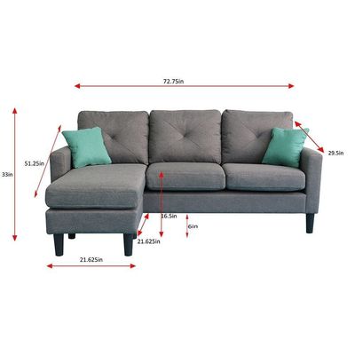 Sydney Reversible L/R Fabric Corner Sofa with Ottoman - Dark Grey