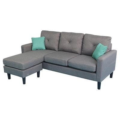 Sydney Reversible L/R Fabric Corner Sofa with Ottoman - Velvet light Grey