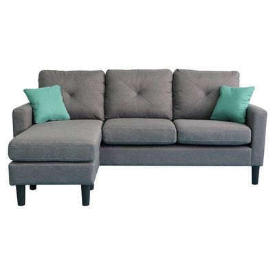 Sydney Reversible L/R Fabric Corner Sofa with Ottoman - Dark Grey