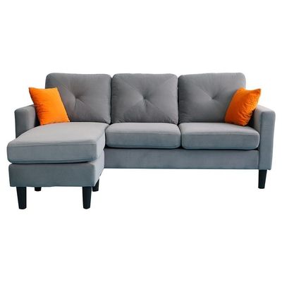 Sydney Reversible L/R Fabric Corner Sofa with Ottoman - Dark Grey