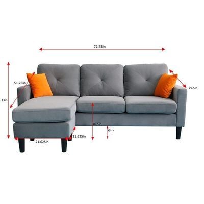 Sydney Reversible L/R Fabric Corner Sofa with Ottoman - Dark Grey