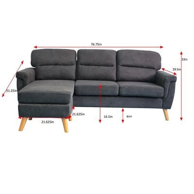 Sky Reversible L/R Fabric Corner Sofa - Black