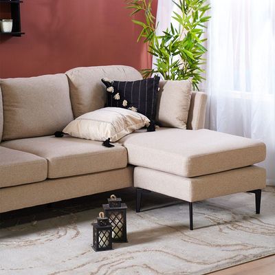 Zendaya Fabric Corner Sofa-Light Brown