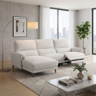 Quincy Fabric Left Corner With Electric Recliner-Beige