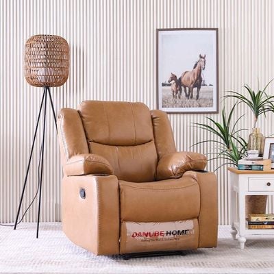 Marji L 97 x W 94 x H 104 cm 1-Seater Manual Air Leather Recliner with Cupholder and Storage - 2 Year Warranty