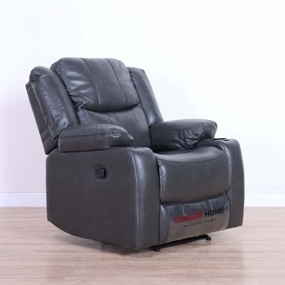 Marji 1 Seater Manual Air Leather Recliner with Cupholder and Storage - Charcoal