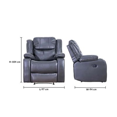 Marji 1 Seater Manual Air Leather Recliner with Cupholder and Storage - Charcoal